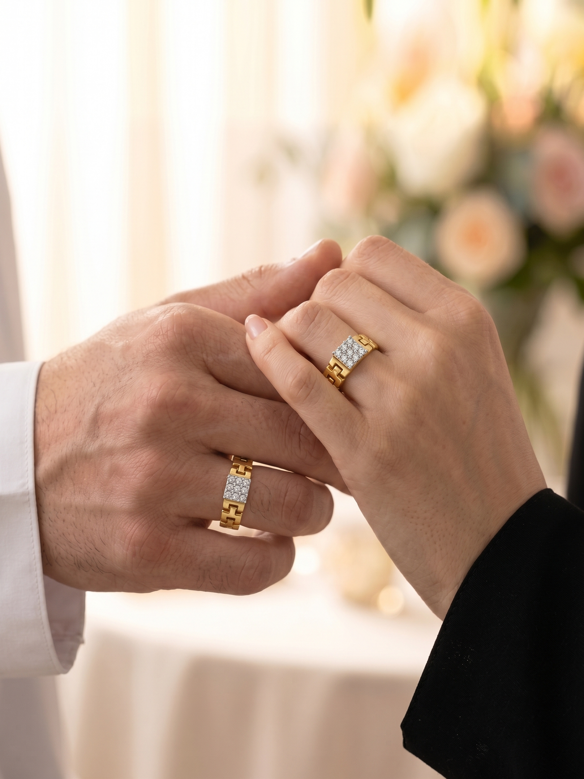 Diamond Cluster Ring with Chain-Link